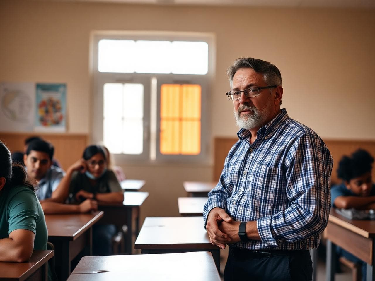 Professor em sala de aula com estudantes